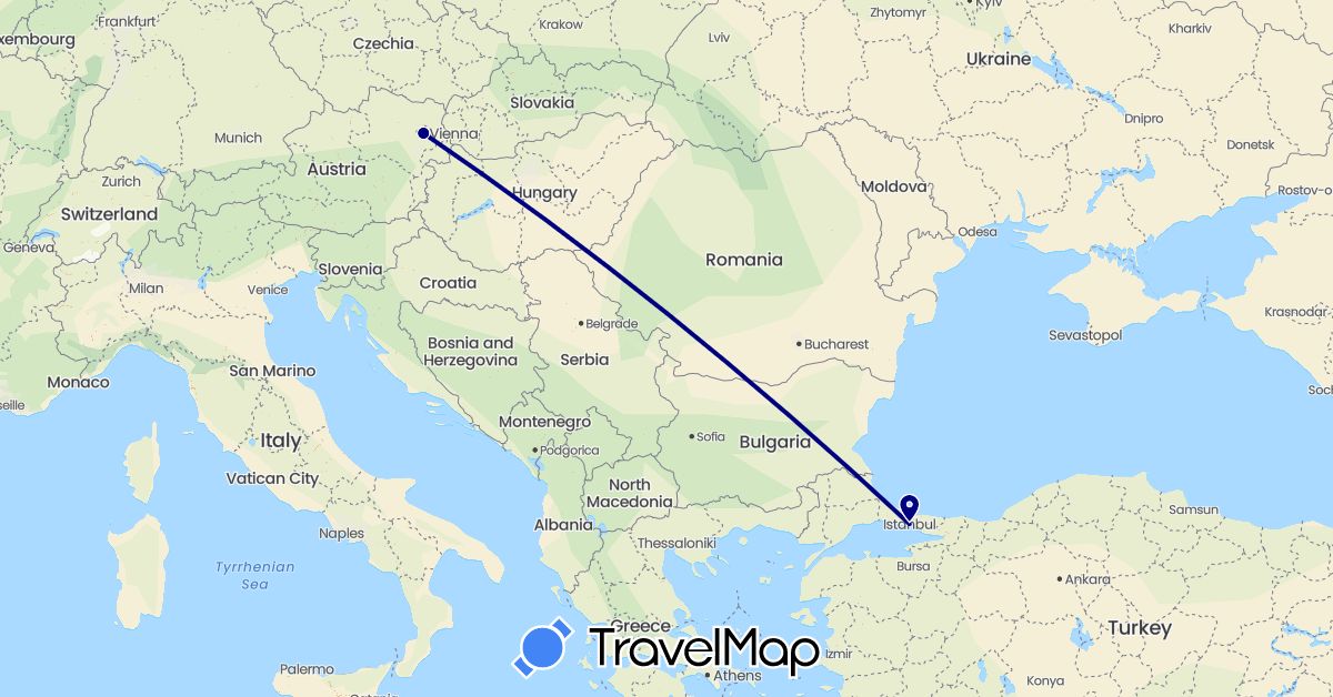 TravelMap itinerary: driving in Austria, Turkey (Asia, Europe)